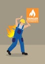 Worker in Fire Accident at Workplace Cartoon Vector Illustration