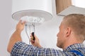 Worker Fixing Electric Boiler Royalty Free Stock Photo