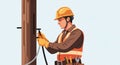 Worker fixing electrical line on a utility pole Royalty Free Stock Photo