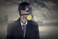 Worker with gas mask and air pollution Royalty Free Stock Photo