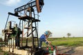 Worker with gas mask check pipeline Royalty Free Stock Photo