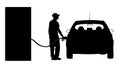 Worker on gas station fill the machine with fuel silhouette. Car fill with gasoline. Gas station pump. Man filling gasoline Royalty Free Stock Photo