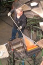 Worker during the Glass processing Royalty Free Stock Photo