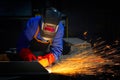 Worker grinding/welding