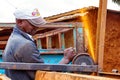 Worker grinding welding metal and sparks spreading Royalty Free Stock Photo