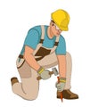 Worker with a hammer and a chisel vector illustration