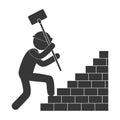worker hammer climbing brick stairs figure pictogram Royalty Free Stock Photo