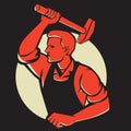 Worker With Hammer Striking Retro