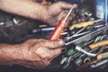 Worker hand screwdriver Royalty Free Stock Photo