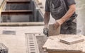 Worker hand using circular saw Royalty Free Stock Photo