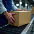 Worker Handling Box on Conveyor Line Royalty Free Stock Photo