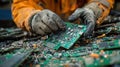 Worker handling electronic circuit boards in recycling process. Generative ai Royalty Free Stock Photo