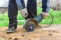 Worker hands cutting a metal sheet Royalty Free Stock Photo