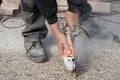 Angle grinder with diamond cutting disc for concrete. Royalty Free Stock Photo