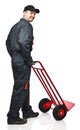 Worker with handtruck Royalty Free Stock Photo