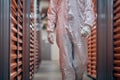 Worker in a hazmat suit inspecting in the storage equipment