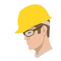 Worker head in a helmet and safety glasses vector Royalty Free Stock Photo