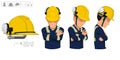 worker with helmet and earmuffs no use on white background Royalty Free Stock Photo