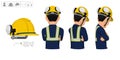 worker with helmet and earmuffs no use on white background Royalty Free Stock Photo