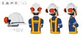 worker with helmet and earmuffs no use on white background Royalty Free Stock Photo