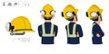worker with helmet and earmuffs no use on white background Royalty Free Stock Photo