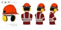 worker with helmet and earmuffs on white background