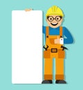 Worker in helmet holding a blank poster Royalty Free Stock Photo