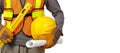 Worker with helmet in orange security vest. Royalty Free Stock Photo