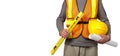 Worker with helmet in orange security vest. Royalty Free Stock Photo