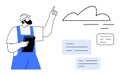 Worker in Safety Gear Reviewing Data on Tablet and Pointing Toward Cloud Diagram Royalty Free Stock Photo