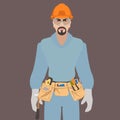 Worker in a helmet with toolbelt vector illustration flat style