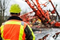 worker with a highvis jacket signaling crane mishap