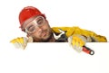 Worker holding blank poster Royalty Free Stock Photo