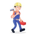 Worker holding a hummer and a box tools Royalty Free Stock Photo