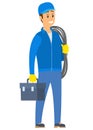 Worker Holding Rope and Handbag, Electric Vector