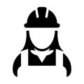 Worker icon vector female construction service person profile avatar with hardhat helmet in glyph pictogram Royalty Free Stock Photo