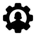 Worker icon vector female person profile avatar with gear cogwheel for settings and configuration in flat color glyph pictogram Royalty Free Stock Photo