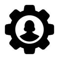 Worker icon vector female person profile avatar with gear cogwheel for settings and configuration in flat color glyph pictogram Royalty Free Stock Photo