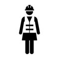 Worker Icon Vector Female Service Person of Building Construction Workman With Hardhat Helmet and Jacket in Glyph Pictogram