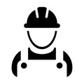 Worker icon vector male construction service person profile avatar with hardhat helmet and jacket in glyph pictogram