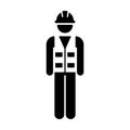 Worker Icon Vector Male Service Person of Building Construction Workman With Hardhat Helmet and Jacket in Glyph Pictogram Symbol