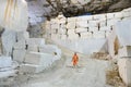 Worker inside a Carrara marble quarry in Tuscany