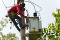 worker install a three-phase current transformer on the electric pole