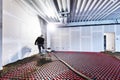 Worker installing floor heating in a new building