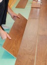 Worker installing new laminate flooring