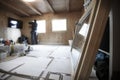 Worker installing new wooden windows Royalty Free Stock Photo