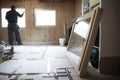 Worker installing new wooden windows Royalty Free Stock Photo