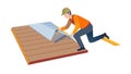 Worker Installing Red Roof Tiles, Home Construction, vector design Generative AI Royalty Free Stock Photo