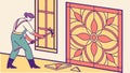 Worker Installing Stained Glass Panel, Artistic Renovation, vector design Generative AI Royalty Free Stock Photo
