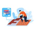 Worker installing thermal floor construction, heat underfloor temperature with plastic tube, vector illustration. Pipe